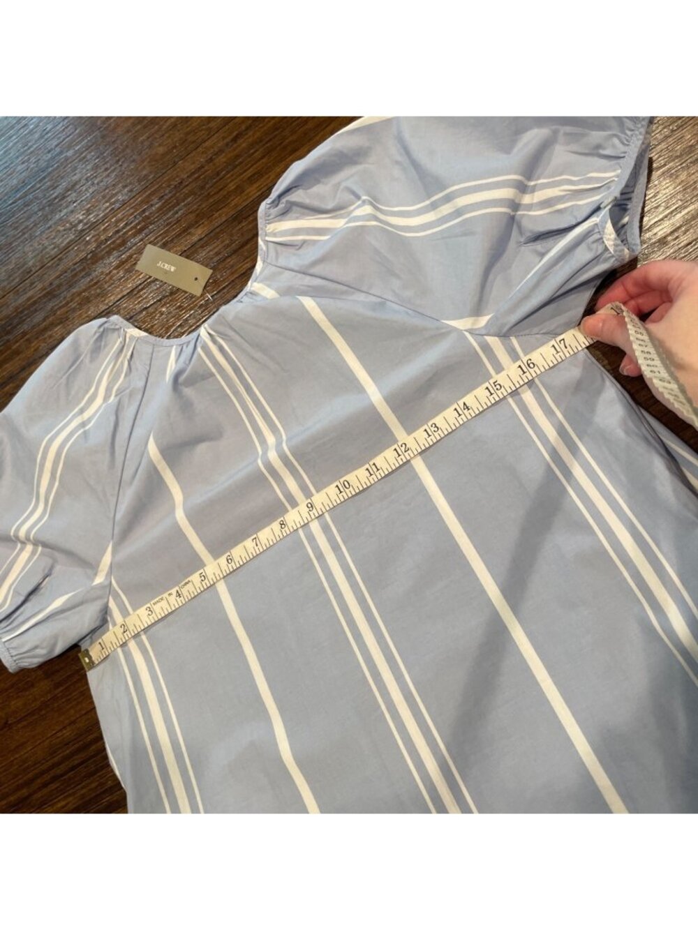 NWT Flawed J.Crew Puff-Sleeve Mini Dress XXS Blue Striped Cotton Popover Poplin - Picture 11 of 14